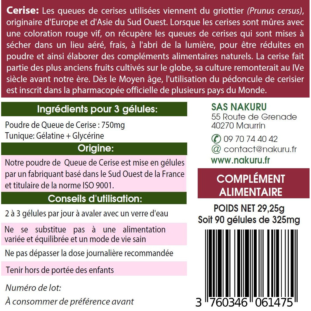 NAKURU Cerise Queue — 90 gélules — Étiquette dos