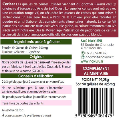 NAKURU Cerise Queue — 90 gélules — Étiquette dos