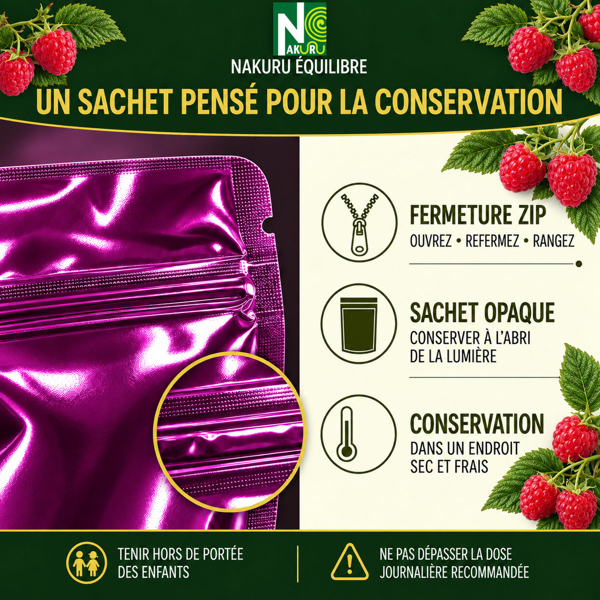 NAKURU Cétone de Framboise — 500 gélules — Conservation