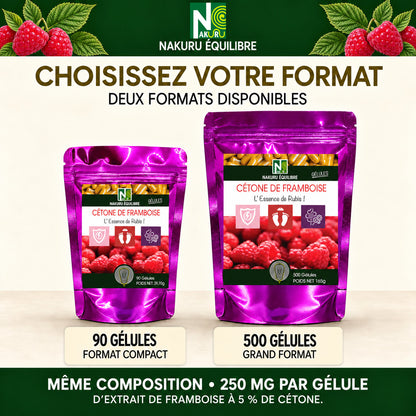 NAKURU Cétone de Framboise — 500 gélules — Comparatif formats
