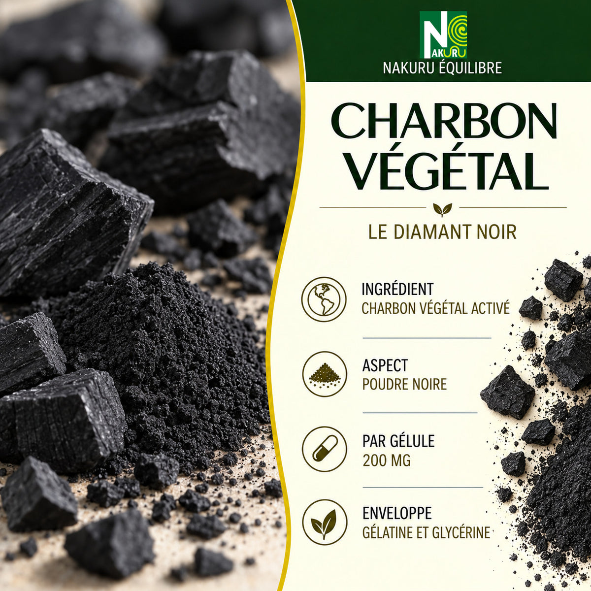 NAKURU Charbon Végétal — 500 gélules — Présentation