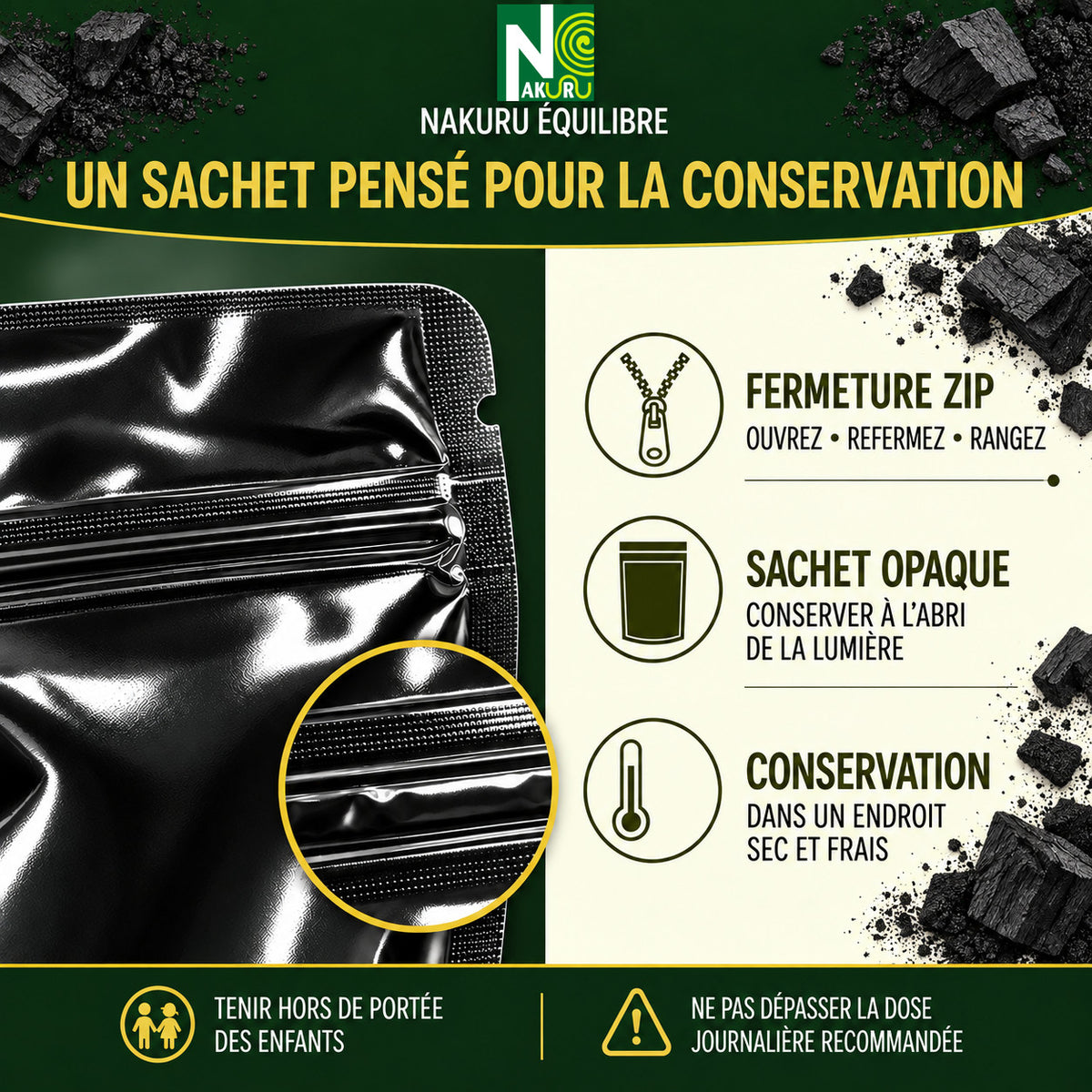 NAKURU Charbon Végétal — 500 gélules — Conservation