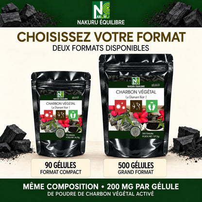 NAKURU Charbon Végétal — 500 gélules — Comparatif formats