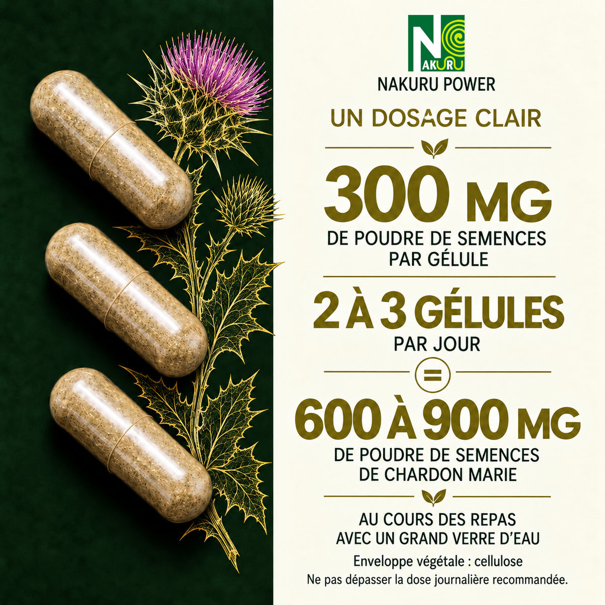 NAKURU Chardon Marie — 500 gélules — Dosage