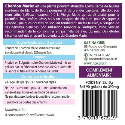 NAKURU Chardon Marie — 90 gélules — Étiquette dos