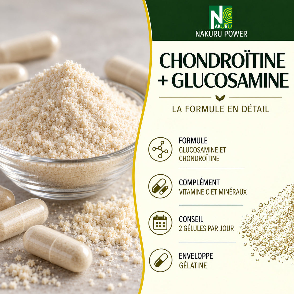 NAKURU Chondroitine + Glucosamine — 360 gélules — Présentation