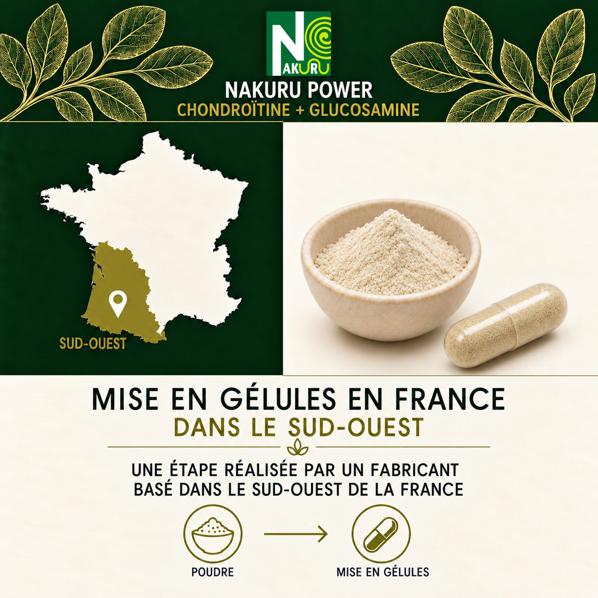 NAKURU Chondroitine + Glucosamine — 360 gélules — Fabrication
