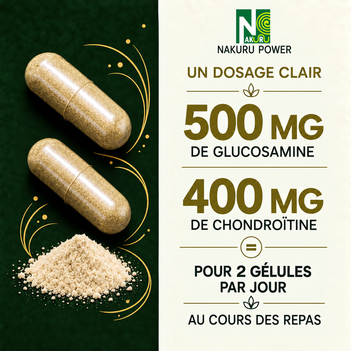NAKURU Chondroitine + Glucosamine — 360 gélules — Dosage