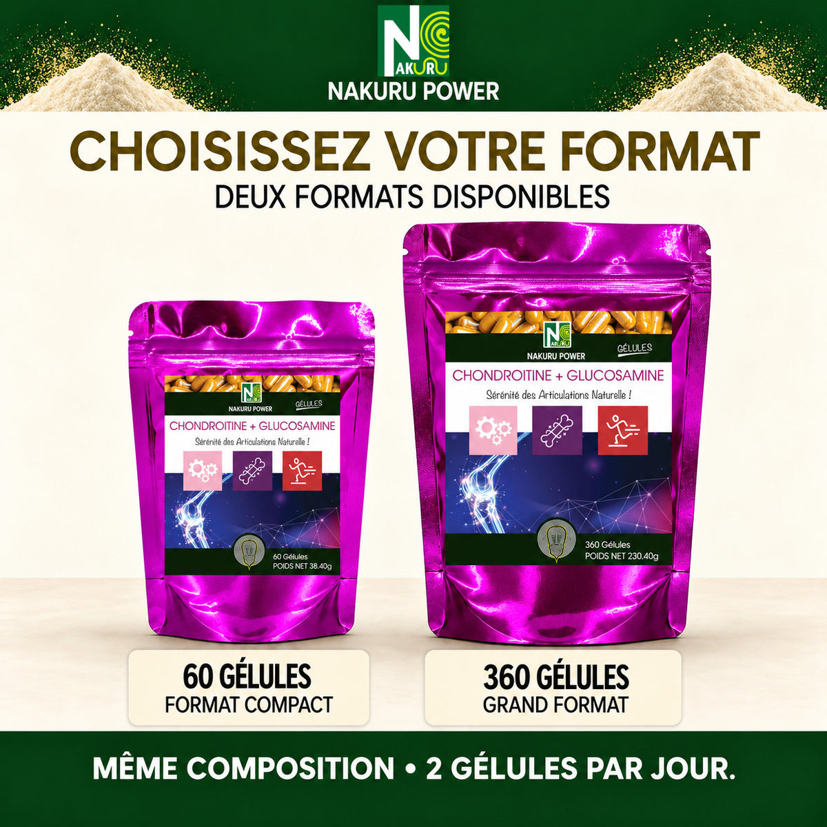 NAKURU Chondroitine + Glucosamine — 360 gélules — Comparatif formats