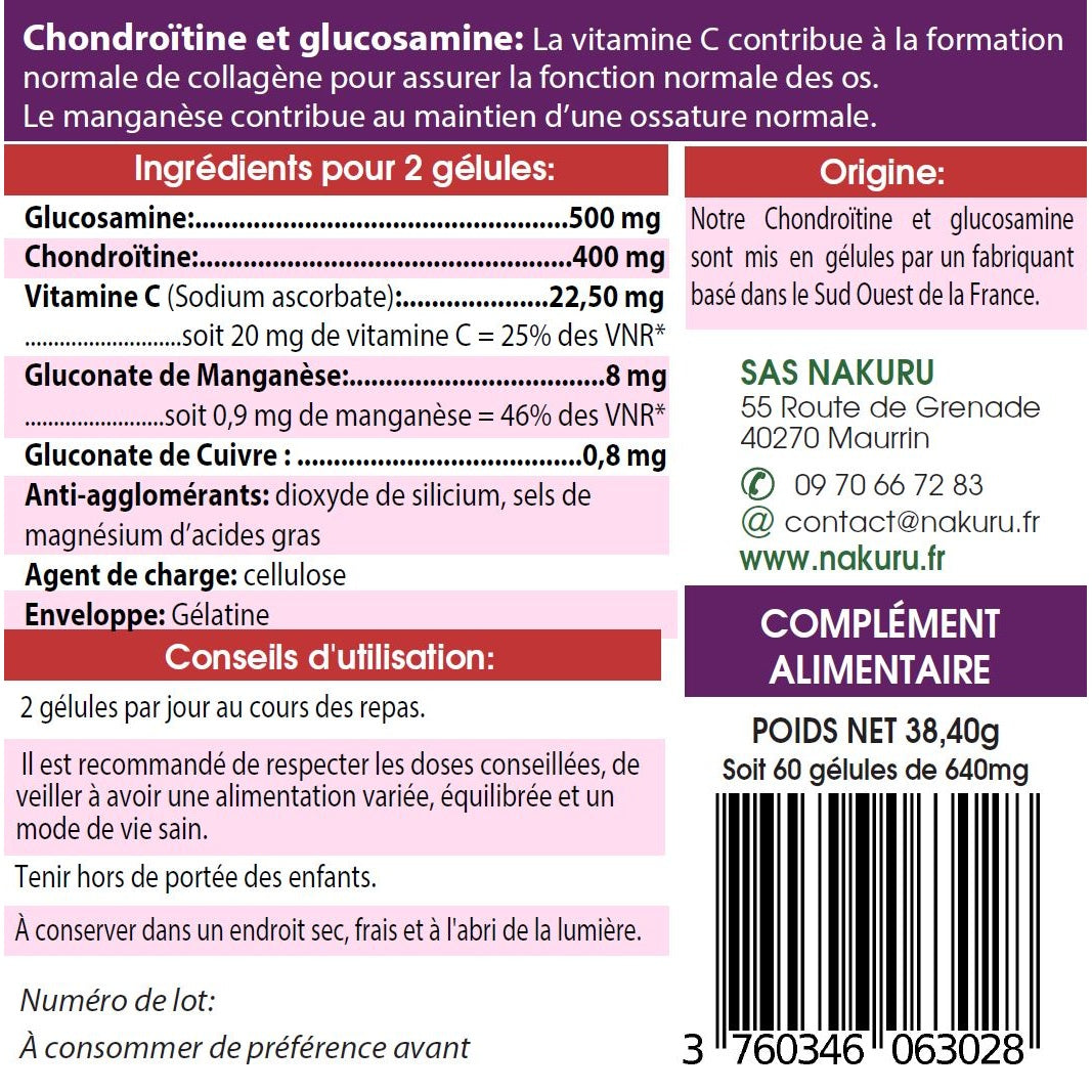 NAKURU Chondroitine + Glucosamine — 60 gélules — Étiquette dos