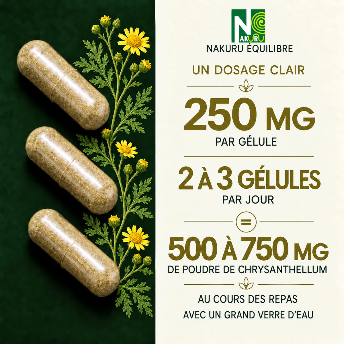NAKURU Chrysanthellum — 500 gélules — Dosage