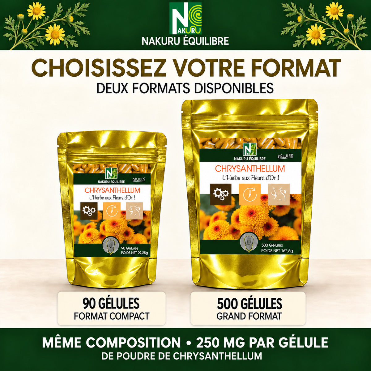 NAKURU Chrysanthellum — 500 gélules — Comparatif formats