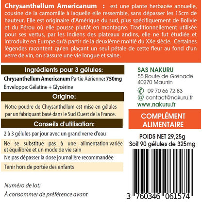 NAKURU Chrysanthellum — 90 gélules — Étiquette dos