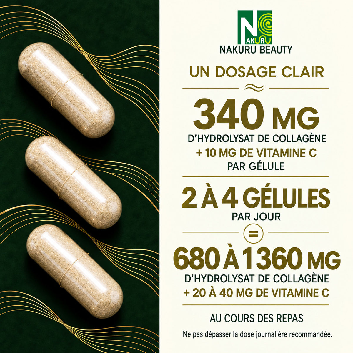 NAKURU Collagène — 500 gélules — Dosage