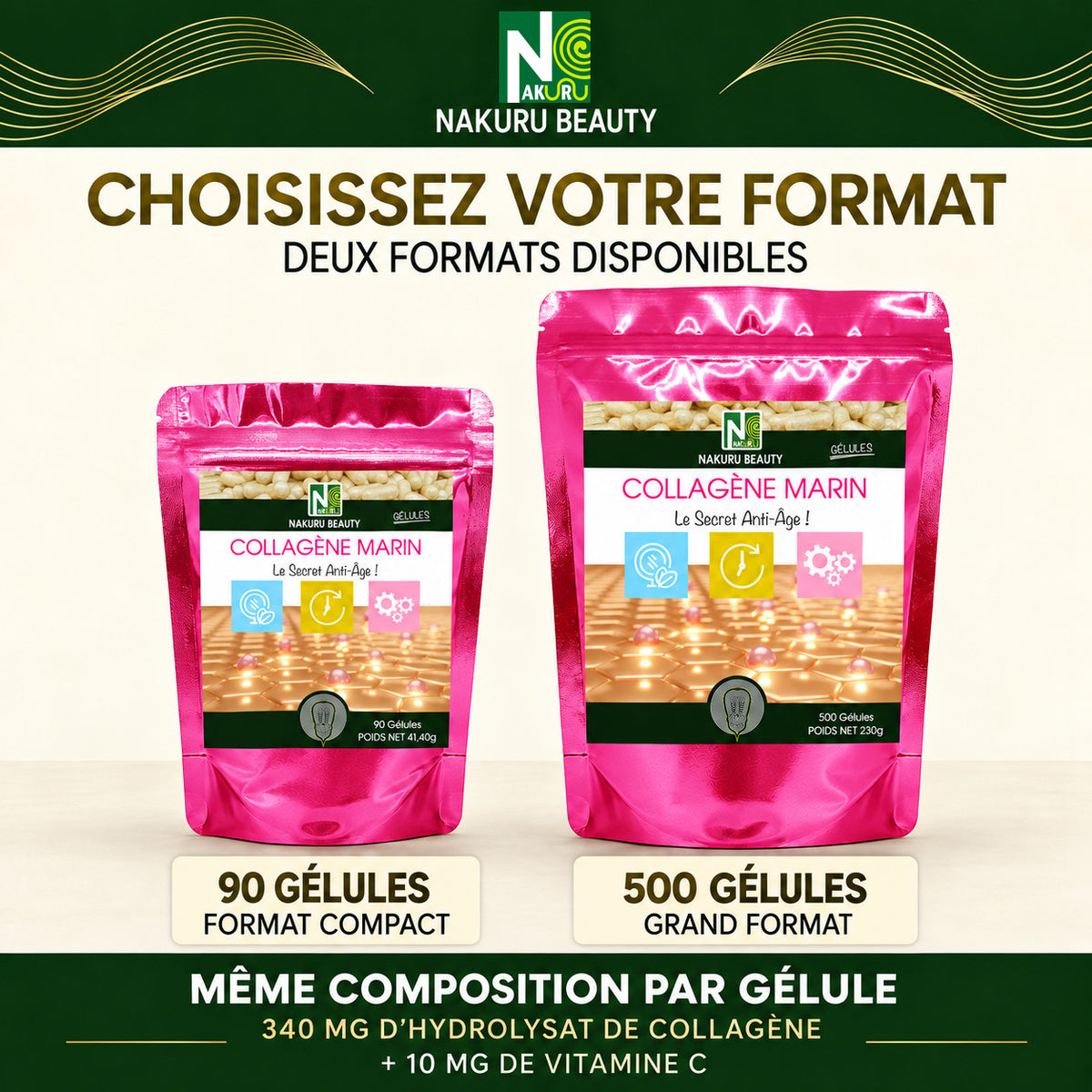 NAKURU Collagène — 500 gélules — Comparatif formats