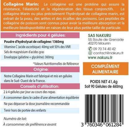 NAKURU Collagène — 90 gélules — Étiquette dos