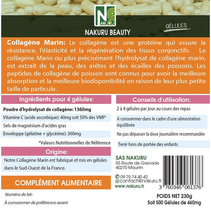 NAKURU Collagène — 500 gélules — Étiquette dos