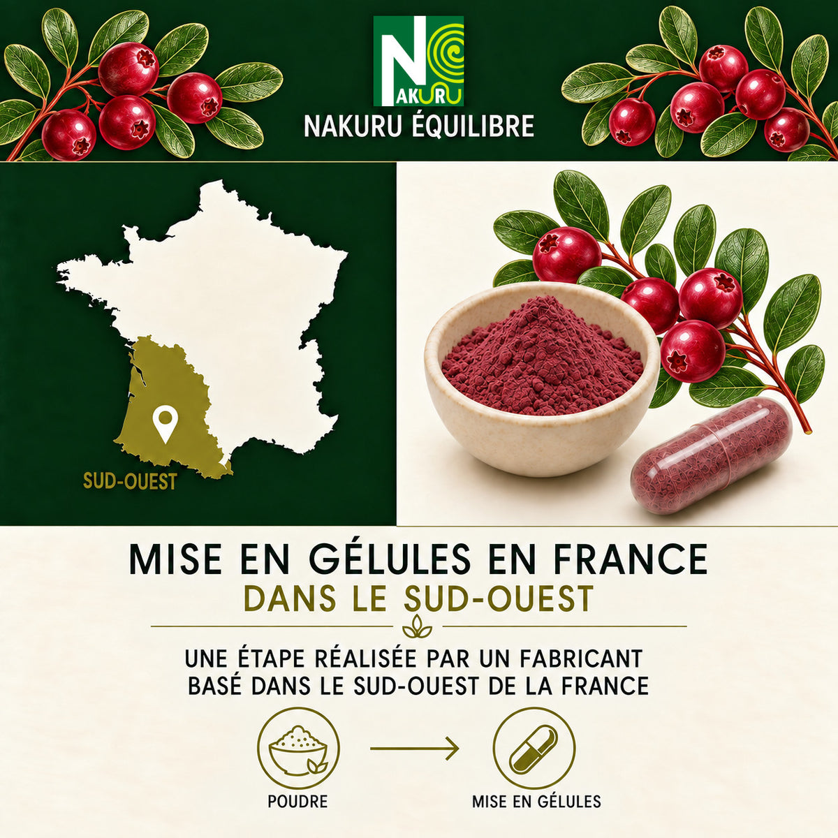 NAKURU Cranberry — 500 gélules — Fabrication