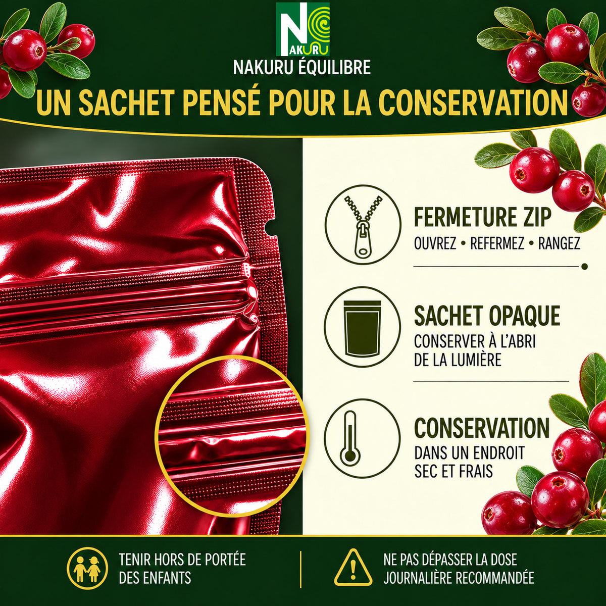 NAKURU Cranberry — 500 gélules — Conservation