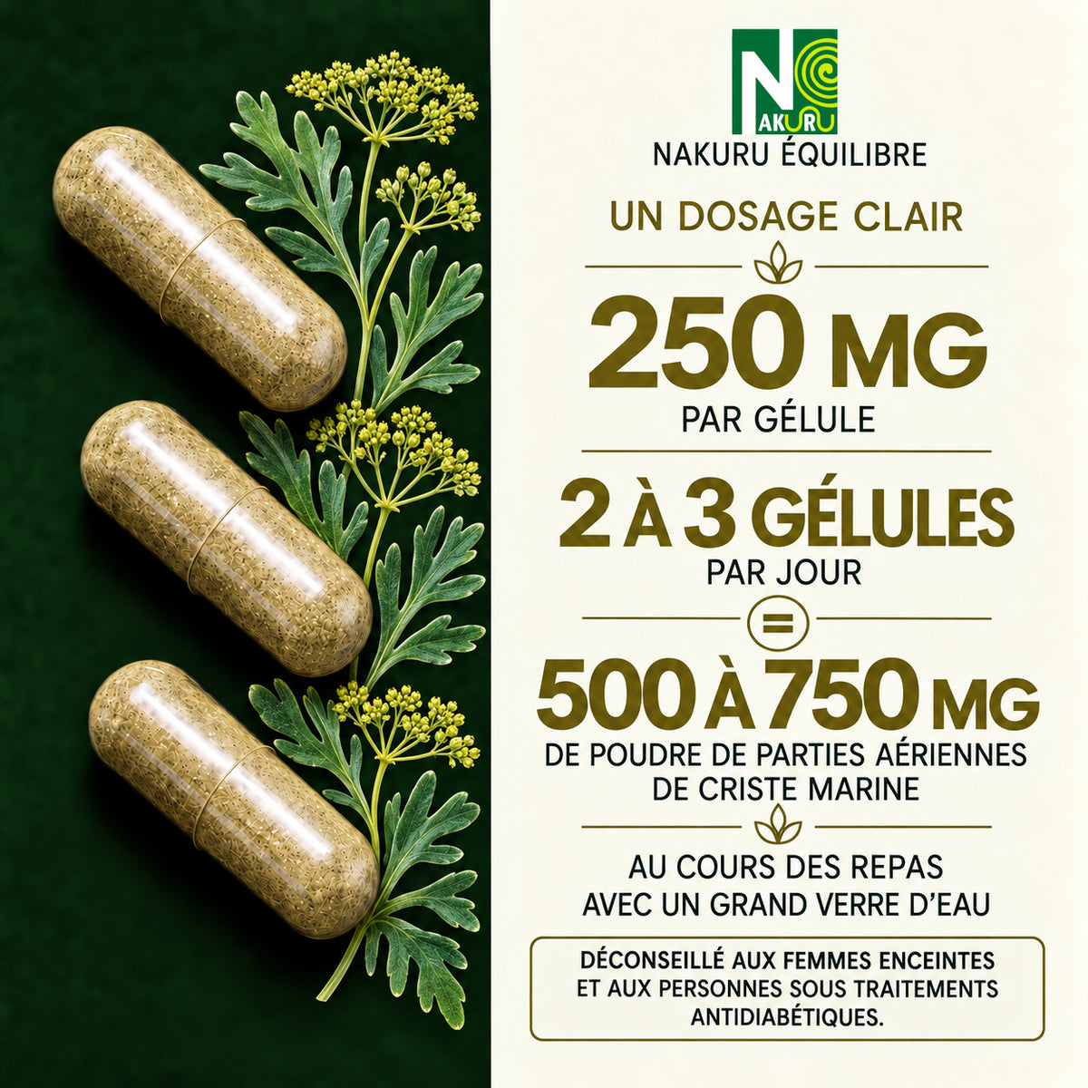 NAKURU Criste Marine — 500 gélules — Dosage