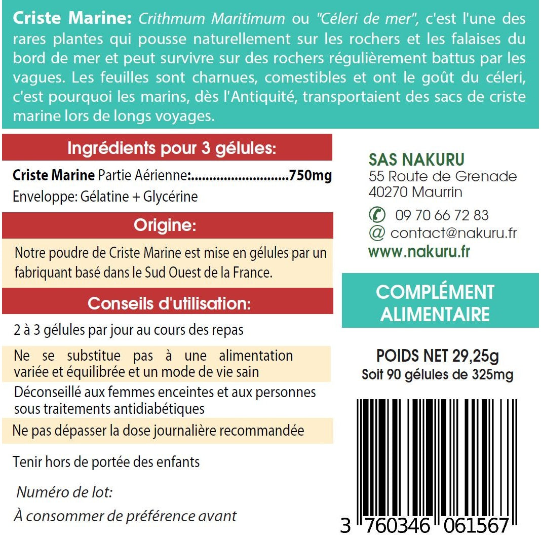 NAKURU Criste Marine — 90 gélules — Étiquette dos
