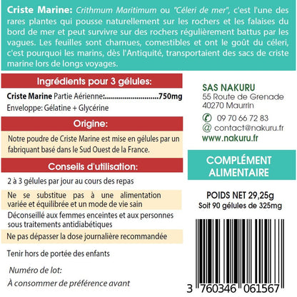 NAKURU Criste Marine — 90 gélules — Étiquette dos