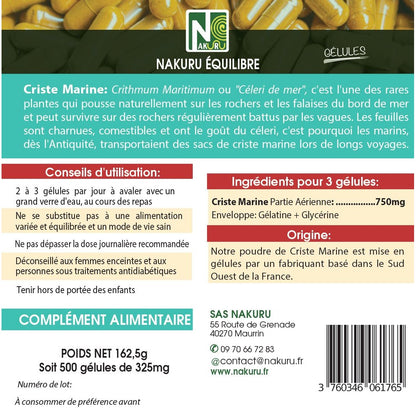 NAKURU Criste Marine — 500 gélules — Étiquette dos