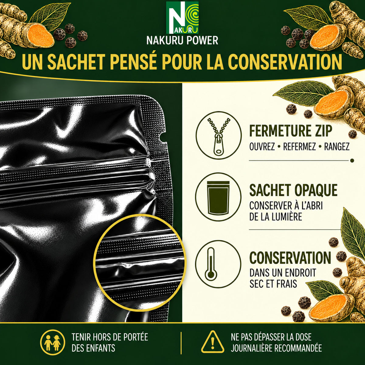 NAKURU Curcuma + Poivre Noir — 500 gélules — Conservation