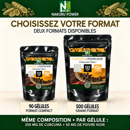 NAKURU Curcuma + Poivre Noir — 500 gélules — Comparatif formats