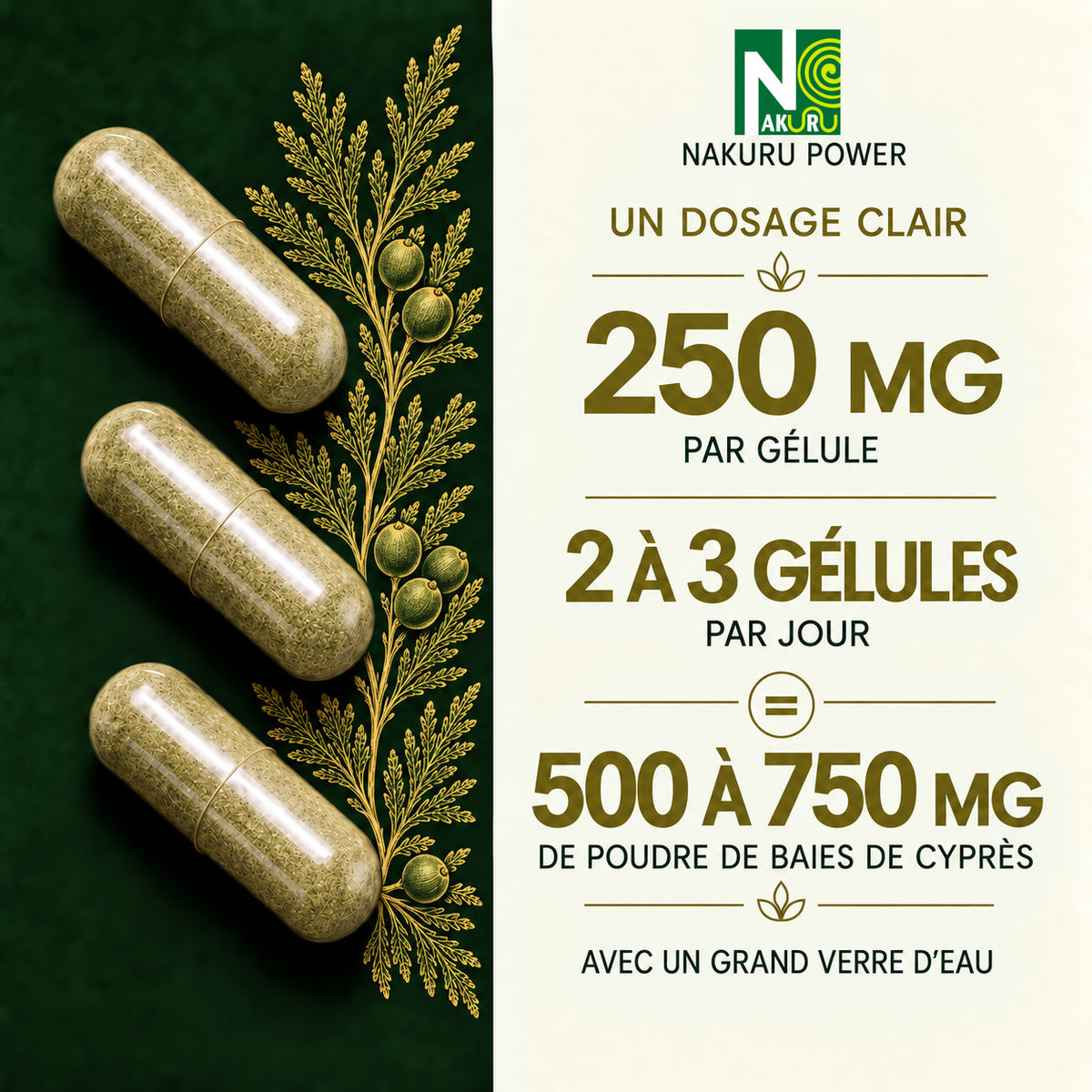 NAKURU Cyprès — 500 gélules — Dosage