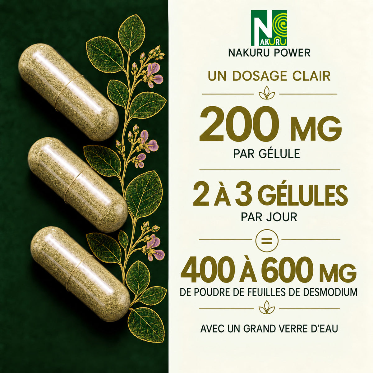 NAKURU Desmodium — 500 gélules — Dosage