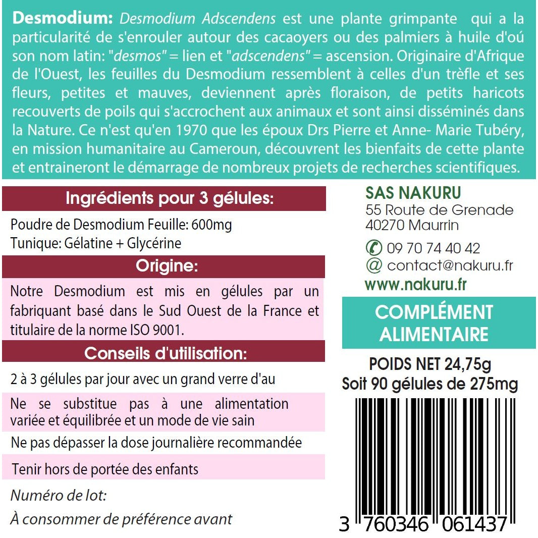 NAKURU Desmodium — 90 gélules — Étiquette dos
