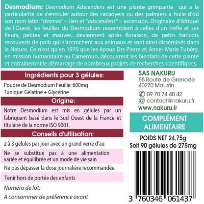 NAKURU Desmodium — 90 gélules — Étiquette dos