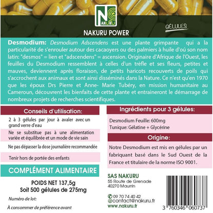 NAKURU Desmodium — 500 gélules — Étiquette dos