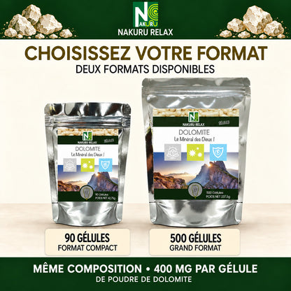 NAKURU Dolomite — 500 gélules — Comparatif formats