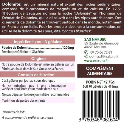 NAKURU Dolomite — 90 gélules — Étiquette dos
