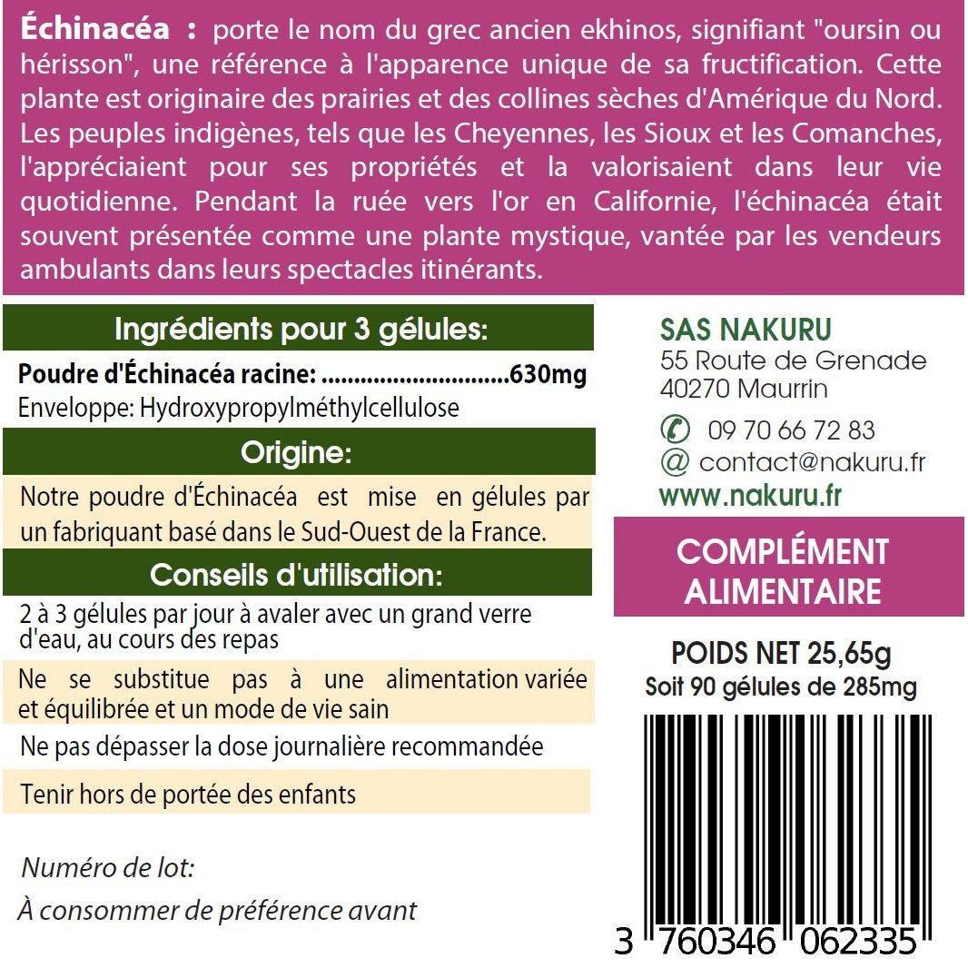 NAKURU Echinacéa — 90 gélules — Étiquette dos