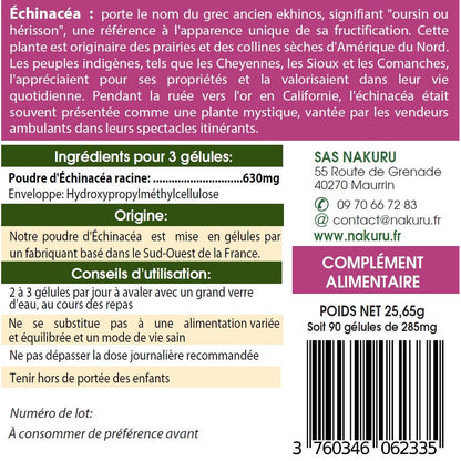 NAKURU Echinacéa — 90 gélules — Étiquette dos