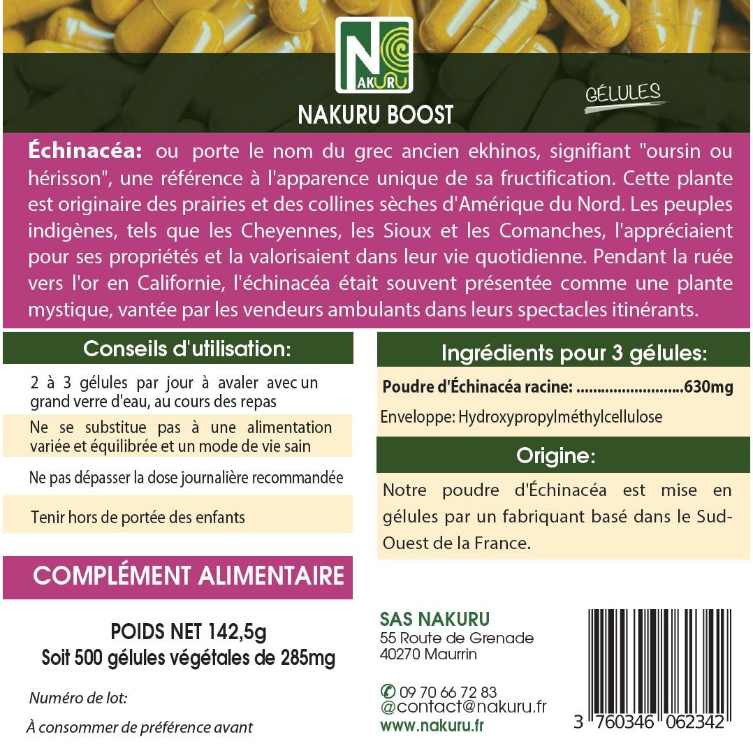 NAKURU Echinacéa — 500 gélules — Étiquette dos