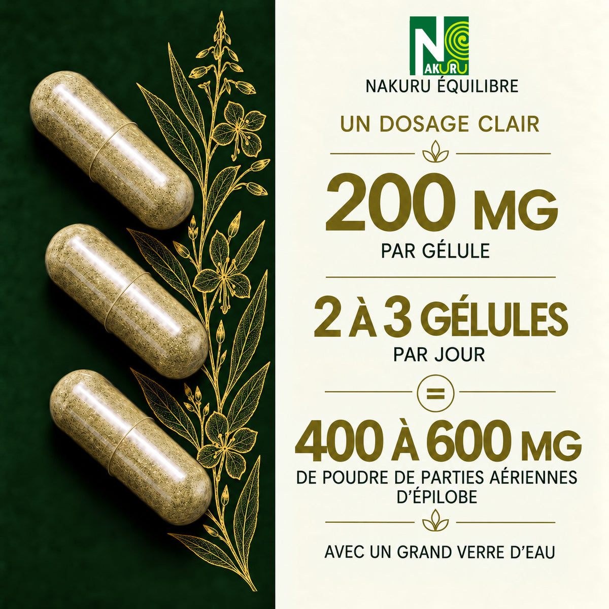 NAKURU Epilobe — 500 gélules — Dosage