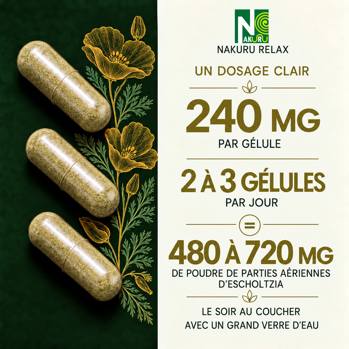 NAKURU Escholtzia — 500 gélules — Dosage