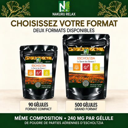 NAKURU Escholtzia — 500 gélules — Comparatif formats