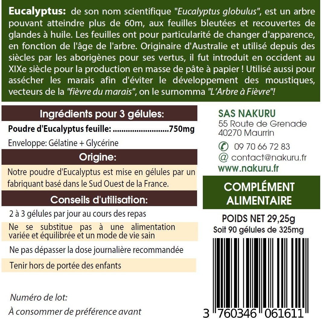 NAKURU Eucalyptus — 90 gélules — Étiquette dos