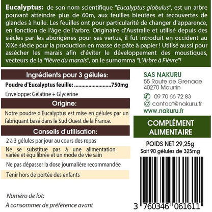 NAKURU Eucalyptus — 90 gélules — Étiquette dos