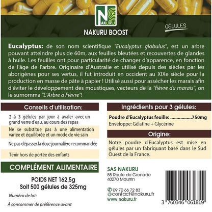 NAKURU Eucalyptus — 500 gélules — Étiquette dos