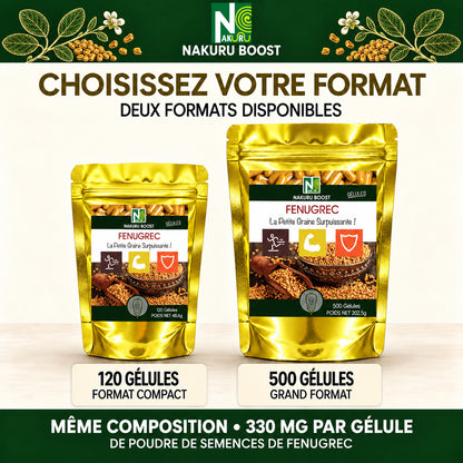 NAKURU Fenugrec — 500 gélules — Comparatif formats
