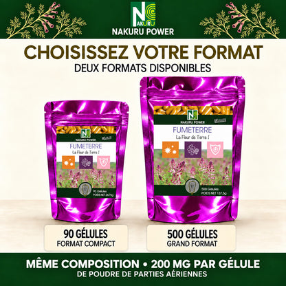 NAKURU Fumeterre — 500 gélules — Comparatif formats
