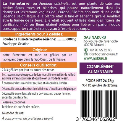 NAKURU Fumeterre — 90 gélules — Étiquette dos