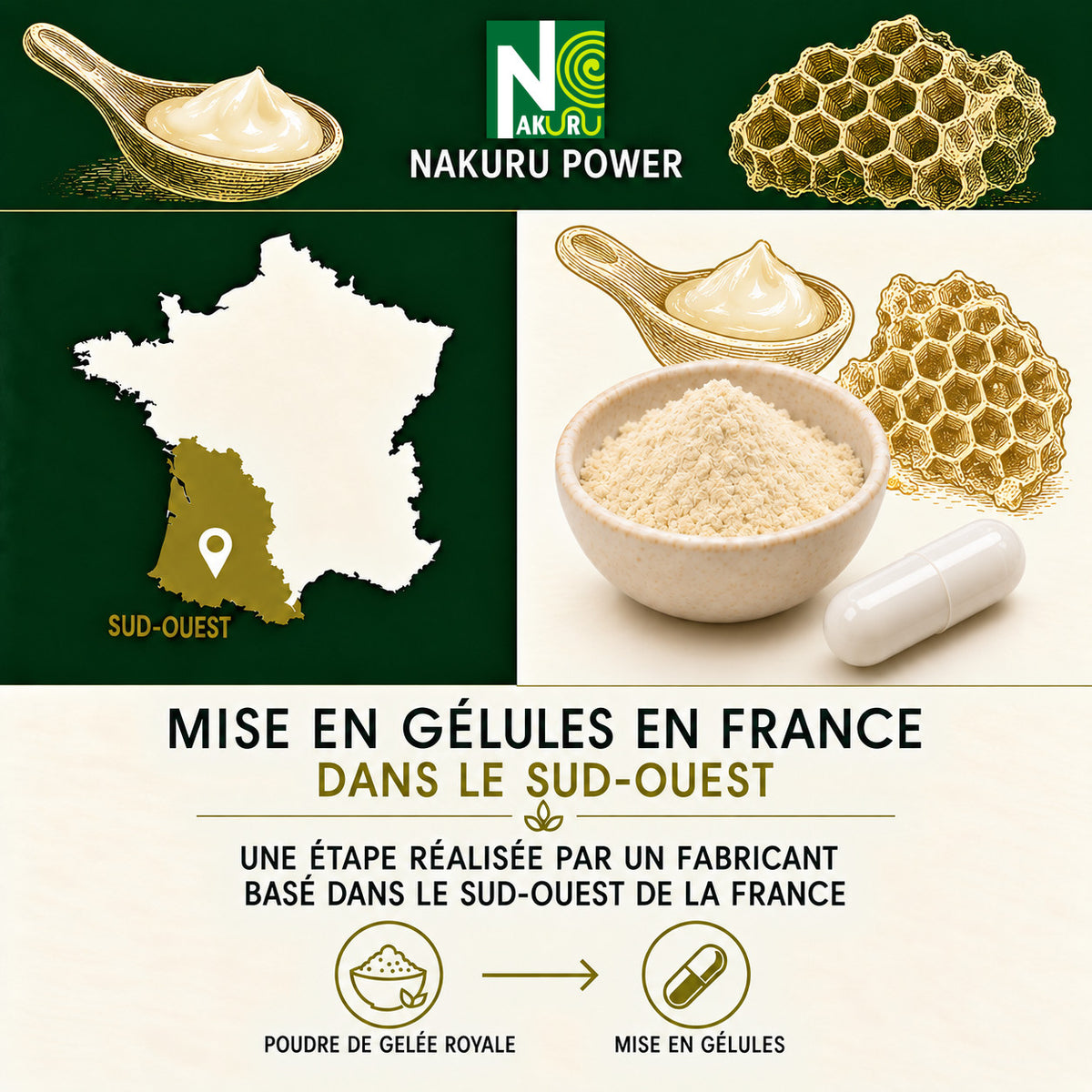 NAKURU Gelée Royale — 500 gélules — Fabrication