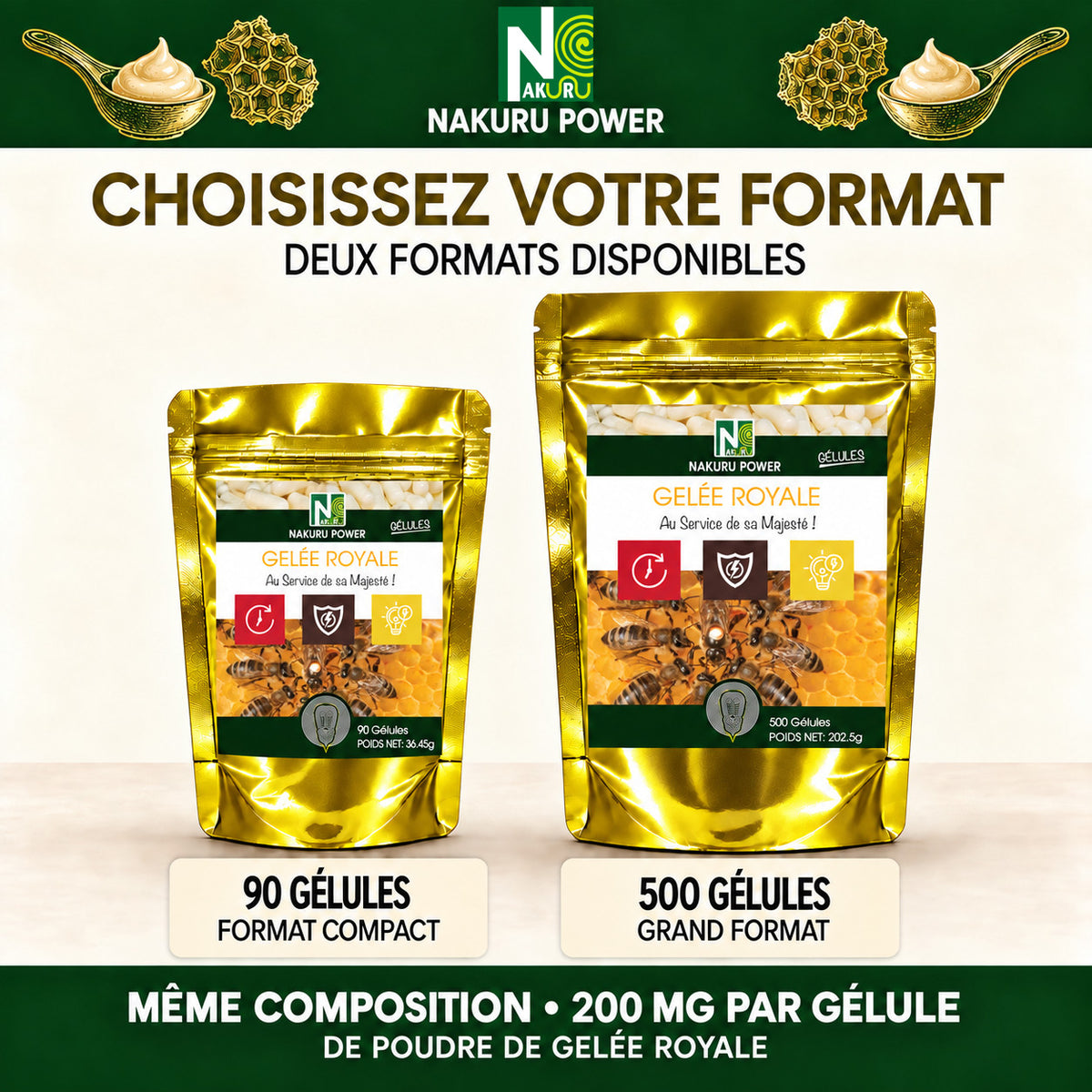 NAKURU Gelée Royale — 500 gélules — Comparatif formats